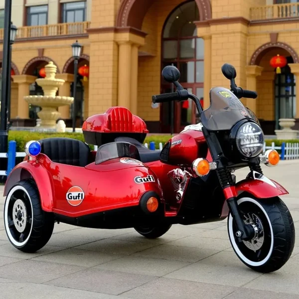 3-Wheeled Electric Motorcycle with Classic Sidecar for Kids-red