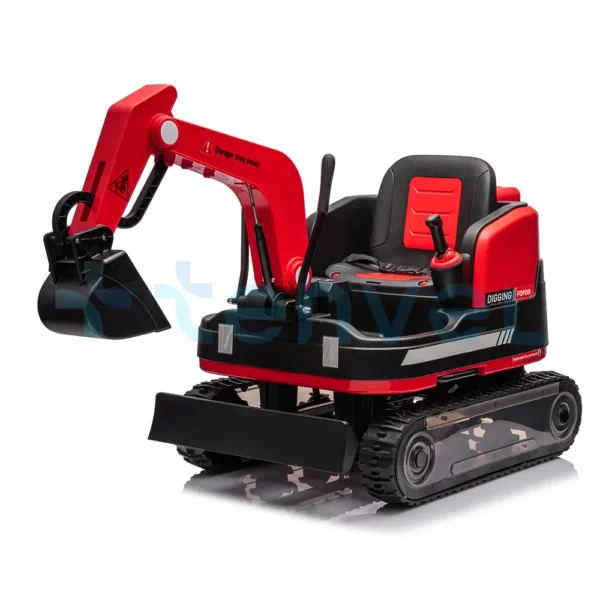 Kids' Bulldozer Excavator Digger Ride-On Toy - Manual & Remote Control-red